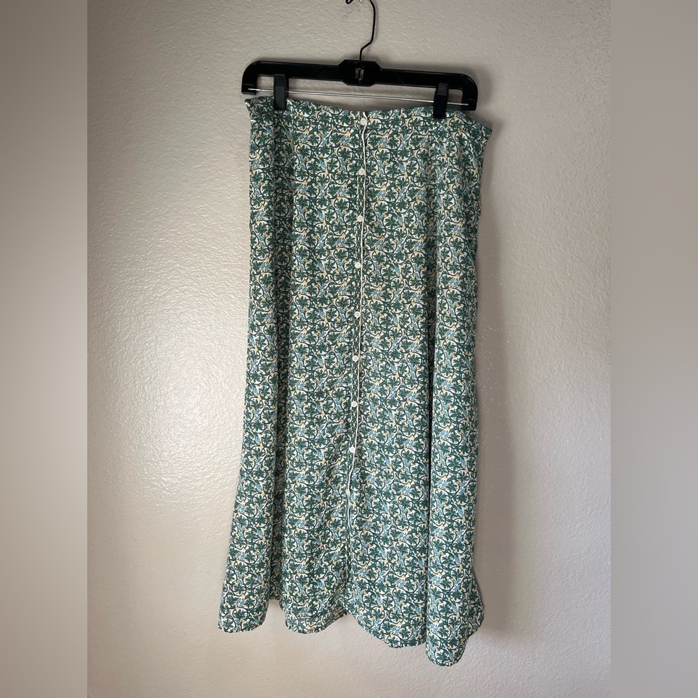 Max Studio Women A-Line Skirt Green Blue  Yellow Floral Button Down Sz L TC0483